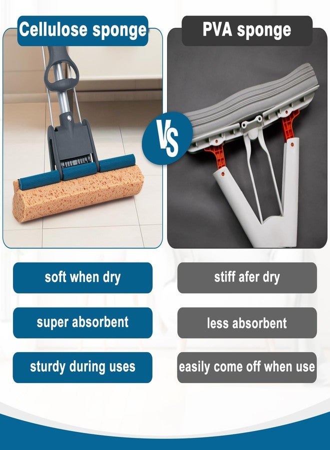 TreeLen Sponge Mop for Floor Cleaning, 50" Heavy Duty Roller Mop with 4 Cellulose Refill Heads, Easy Self-Squeeze for Hardwood Tile Concrete, Wall Ceiling - Image 5